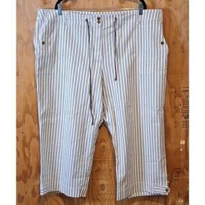 Jones New York Capris Women's 24W Brown White Striped Classic Drawstring Preppy